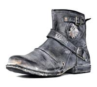 COWSDELLA Bottes pour Hommes en Cuir de Mollets Bottes de Vintage Moto Bottines Chukka en Retro chaussures 5008-1-AN-R, neige Noir，US10.5，EU44