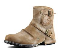 COWSDELLA Bottes pour Hommes en Cuir de Mollets Bottes de Vintage Moto Bottines Chukka en Retro chaussures Givre beige 5008-1-F，US10.5（EU44）