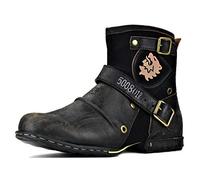 COWSDELLA Bottes pour Hommes en Cuir de Mollets Bottes de Vintage Moto Bottines Chukka en Retro chaussures Noir rétro 5008-1-D2，US11.5（EU45）