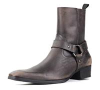 COWSDELLA Hommes Chelsea Bottines En Cuir Designer Cowboy Bottes Talon Robe Bottes Chaussure JY017，Boucle marron foncé，US12（EU46）