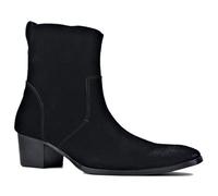 COWSDELLA Hommes Chelsea Talon Bottines En Cuir de Cowboy Bottes avec Fermeture Éclair JY002, Daim Noir, US7.5（EU40）