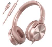 Cowyawn Casque filaire USB C avec microphone, contrôle du volume, son stéréo HD, casque pliable USB de type C pour adulte/adolescent/ordinateur portable/ordinateur/iPhone 15/16, rose