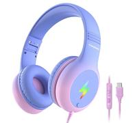 Cowyawn Casque USB de type C pour enfant, casque filaire avec micro/lumières LED