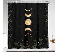 Coxila Lot de 12 rideaux de douche extra longs motif phases de lune célestes avec feuilles florales rouges et plantes gothiques, sorcières, mysticisme, pour salle de bain, 183 x 213 cm