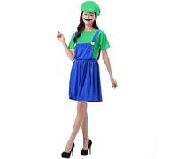 COXNSXX Costume de plombier Super Brothers pour cosplay adulte/enfant - Avec chapeau et barbe - Pour carnaval, Halloween - Soirées à thème - Vert femme - Taille M