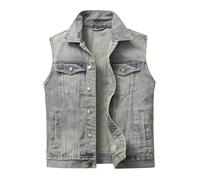CoXuantion Homme Gilet en Denim Veste Décontractée Vintage Denim Gilets de Coton Revers Classique Rétro Jean Gilet Sans Manches Manteau de Moto