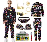 COYBTO Deguisement Annee 80 90 Homme, Vêtements de Sport Années 80 avec Accessoire Rétro, Costume Année 80 Survêtemen avec Sac Radio Gonflable, Tenue Annee 80 90 pour Cosplay Carnaval (Noir, M)