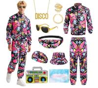 COYBTO Deguisement Annee 80 90 Homme, Vêtements de Sport Années 80 avec Accessoire Rétro, Costume Année 80 Survêtemen avec Sac Radio Gonflable, Tenue Annee 80 90 pour Cosplay Carnaval (Rouge, XL)