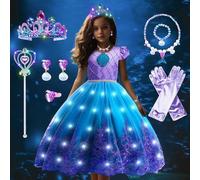 COYBTO Robe Princesse Fille, LED Déguisement Fille, Lumineuse Costume Déguisement Enfant avec Collier de Couronne Set, Robe Princesse Bébé pour Halloween Carnaval Fêté Cosplay (130cm)
