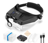 COYLAPY Loupes avec lumière - Polyvalentes - Pour travail rapproché - Loupe bandeau 1x à 14x avec 5 lentilles et deux lampes LED - Mains libres - Loupe de bijoutier pour loisirs créatifs