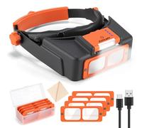 COYLAPY Loupes avec lumière pour travail de près - Loupe bandeau avec lumière rechargeable - 1,5 x, 2 x, 2,5 x, 3,5 x, casque mains libres pour travaux manuels, loisirs, réparation, couture