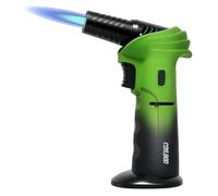 CoYLBod Chalumeau de poche butane avec angle de rotation de 0 à 90 °, lampe de cuisine rechargeable avec fermeture de sécurité, flamme réglable à souder (vert et noir)