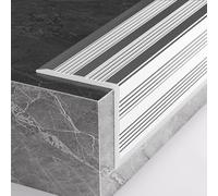 COYOUCO Profilé Nez de Marche Aluminium 90cm Imitation Acier - Bande antidérapante L en Aluminium pour Bord d'escalier intérieur extérieur,50x50mm Thick 2.1mm