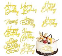 COYUN 10 Pcs Topper Happy Birthday, Acrylique Paillettes Cupcake Toppers, Topper Gateau, Decoration Gateau Anniversaire, Cake Topper pour Décorer Le Gâteau d'anniversaire pour Enfants, Adultes, Mère