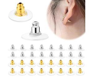 COYUN 100 Pcs Fermoir Boucles d'Oreilles Silicone, Attache Boucles d'Oreilles Silicone, 50 en Or et 50 en Argent, Accessoires pour Remplacement et Bricolage,Bouchons arrières Souples et Confortables