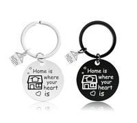 COYUN 2 Pcs Porte Clef Maison, Porte Clé Couple Personnalisé, Porte Cle Couple, Cadeaux Couple Anniversaire Pour Homme Et Femme, Idée Cadeau Crémaillère Pour Femme Mari, Cohabitation, Argent/Noir