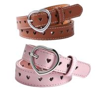 COYUN 2 Pièces Girls Belts, Cute Heart Leather Belt, Adjustable Stretch Belts, Kids Belt, for Kids Girls, for Jeans Dresses Jumpsuit Trousers-Rose, Marron