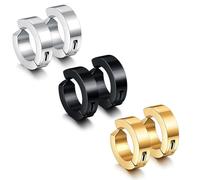 COYUN 3 Paires Boucles d'oreilles Homme Acier Inoxydable Noir/Argent/Or, Non Piercing Clip, Style Punk Rock Rétro, Unisexe, Hypoallergéniques, Pour Homme, Femme, Enfant, Fille