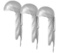 COYUN 3 PCS Bonnet Durag Soyeux, Soyeuse Durag Unisexe Bonnet Chapeau Durag pour Hommes Femmes Bonnet Respirant Doux Bandana Wave Cap Durag Turban Head Headwraps avec Long Tail et Wide Straps, gris