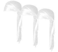 COYUN 3 PCS Bonnet Durag Soyeux, Soyeuse Durag Unisexe Bonnet Chapeau Durag pour Hommes Femmes Respirant Doux Bandana Wave Cap Turban Head Headwraps avec Long Tail et Wide Straps, Blanc