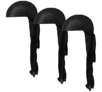 COYUN 3 pcs Longs Bandes Durag Unisexe Durag Bandes Large pour Cheveux de Pirate Perte de Cheveux Chapeau Turban, Respirant Doux Élastique Bandana Wave Cap Coiffure Longue Queue Noir