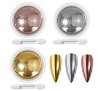 COYUN 3 Pcs Poudre Chrome Ongle Nail Art, Effet Chrome Ongle Miroir Métallique Brillant, Poudre Chrome Ongle Pigments Avec Paillettes Pou La Décoration d'Art Ongle(Or/Argent/Champagne Rose)