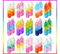 COYUN 30PCS Mini Pop Push It Fidget Jouet Porte-clés, Coloré Silicone Squeeze Pop Bubble Fidget Bulk Jouets Sensoriels,pour Enfants Adultes Petits Cadeaux Anniversaire