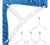 COYUN 4 pcs Tendeur Drap Housse, Sangles pour Draps de Lit, Blanches Aattache Drap Housse, Élastiques Ajustables Sangle Drap Housse avec Pinces Métalliques pour Housses de Matelas, Coussins de Canapé