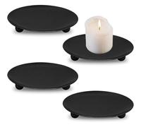 COYUN 4 Pièces Bougeoir Noir Rond, Porte Bougie Pilier en Métal, Support Bougie, Coupelle Bougie Decoration, Bougeoir Decoratif pour Noël, Famille Fête, Mariage Decoration, et Dîner