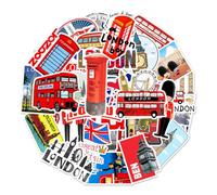 COYUN 50pcs London stickers Autocollants Londres Bus Rouges pour Ados Grande Bretagne England Vacances Voyage Autocollant Bouteilles d'Eau Laptop Portable Skateboard Scrapbooking Deco UK British