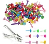 COYUN Attache Parisienne 100 Pièces Mini Brads Multicolore Métal Attaches Broches Fendues avec Pince à Poinçonner à la Main pour Scrapbooking Craft Papier Bricolage Estampage Accessoires