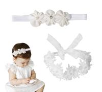 COYUN Bébé Bandeaux, bandeau de baptême pour bébé fille, bandeau élastique,blanc dentelle bowknot bandeau cheveux Convient aux filles dont le tour de tête mesure entre 37 et 48 cm(C)