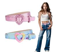 COYUN Lot de 2 Ceintures Pour Filles, Ceinture En Cuir Avec Cœur Mignon, Ceintures Extensibles Ajustables, Ceinture Pour Enfants, Pour Filles, Pour Jeans, Robes, Combinaisons Et Pantalons