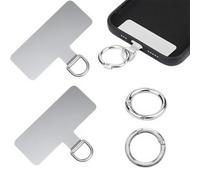 COYUN Patch pour Lanière de Téléphone, Lot de 2 Patins de Chaîne de Téléphone Portable et 2 Fermoirs à Ressort, Crochet de Lanière Universel pour Étui de Téléphone Portablel, sans colle (argent)