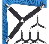 COYUN Tendeur Drap Housse, 4 Pièces Blanches Aattache Drap Housse, Élastiques Ajustables Sangle Drap Housse avec Pinces Métalliques pour Draps de lit, Housses de Matelas, Coussins de Canapé, noir