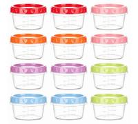 Cozary 12 Pièces Petits Contenants Alimentaire avec Graduations, 6.7oz /200ml Petit Pot Plastique avec Couvercle Empilables Réutilisables, Passe Lave-Vaisselle Micro-Ondes Congélateur