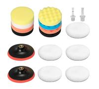 Cozary 17 Pièces Kit de Polissage Voiture 125mm, Polissage Pad Éponge de Polissage Éponge Polir Kit, Pad et Disque avec Adaptateur M14 pour Perceuse - Tampon de Polissage en Laine
