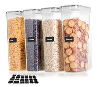 Cozary 2.8L Boite Hermetique Alimentaire, 4 Boîtes Alimentaires en Plastique Sans BPA avec Couvercles, Boite de Rangement Cuisine Avec Étiquette, pour Céréales, Pâtes,Farine et Aliments Secs