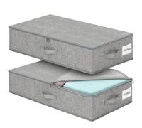 Cozary 2 Pièces Boite Rangement Sous Lit avec Couvercle,Organisateurs de Placards Pliable, avec doublure de support en plastique, 3 poignées, pour Ranger Les vêtements, Literie, 76x38x17cm, Gris