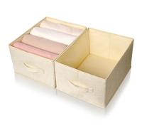 Cozary 2 Pièces Organisateur Tiroir, Pliable Boite Rangement Vetement, Organisateur Armoire Vetement avec Poignée - Beige