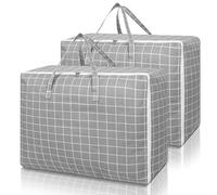 Cozary 2 Pièces Sac de Rangement Grand, 105L Imperméable Sacs de Déménagement avec Poignée, pour Vêtements, Couvertures, Coussins - 70 x 50 x 30 CM - Motif à Carreaux Gris
