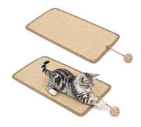 Cozary 2 Pièces Tapis griffoir pour Chat, Tapis Griffoir Chat en Sisal 50x25cm, avec Boule, Planche à griffer résistante et multifonctionnelle, Protéger pour Canapé,Mural et Meubles, Couleur Bois