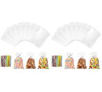 Cozary 200 Pièces Sachet Transparent avec Cravates, 15 x 10 cm Sachet Bonbon Transparent Sachet Confiserie, Sac Bonbon Cadeau OPP Sachets Confiserie pour Anniversaires des Enfants (Lot de 2)