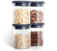Cozary 4 Bocaux en Verre 0.38L, Bocaux en Verre Hermétique, Overnight Oats Jar, Verre Borosilicate, Empilable, Adapté Lave-vaisselle, pour Garde-manger, Épices, Thé, Café et Sucre