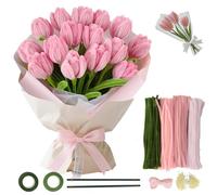 Cozary 400Pcs Fil Chenille (4 Colours), Kit Bouquet Cure Pipe Chenille, avec 20pcs Tige Fleur Artificielle, 2pcs Floratape, 1pcs Ruban & 160pcs Étamines, pour DIY, Décoration