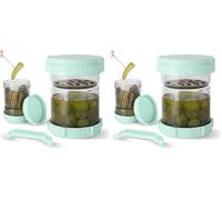 Cozary Bocal à Cornichons avec Couvercle 1479ml/50oz, Bocal Hermetique en ABS avec Poignée et Fourchette, Sans BPA, Lavable Lave-Vaisselle, Pot Cuisine pour Cornichons, Kimchi (Lot de 2)