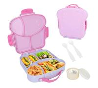 Cozary Boîte à Goûter avec 4 Compartiments 900 ml, Lunch Box avec Poignée de Transport et Boîte Sauce, Sans BPA, Boîte Repas Design Pain de Mie, pour l'École et les Sorties (Violet)