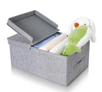 Cozary Boîte de Rangement avec Couvercle - Grande Boîte de Rangement 30L, Tissu Lin, Idéale pour le Rangement de Vêtements et Accessoires, Design Pliable et Empilable - Gris - 40x30x25cm