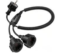 Cozary Câble de Extension Spiralé 2M, Fiche Double pour Prise, Extensible de 0,75M à 2M Max, IP44 Protection pour Intérieur et Extérieur, 16A/250V/4000W, Noir