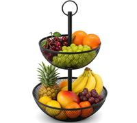 Cozary Corbeille a Fruit 2 Etages, Panier a Fruits Etages en Métal Décoration Plan de Travail, Présentoir à Fruit avec Poignées, pour Buffets, Fruits, Collations, Légumes, Desserts, Noir